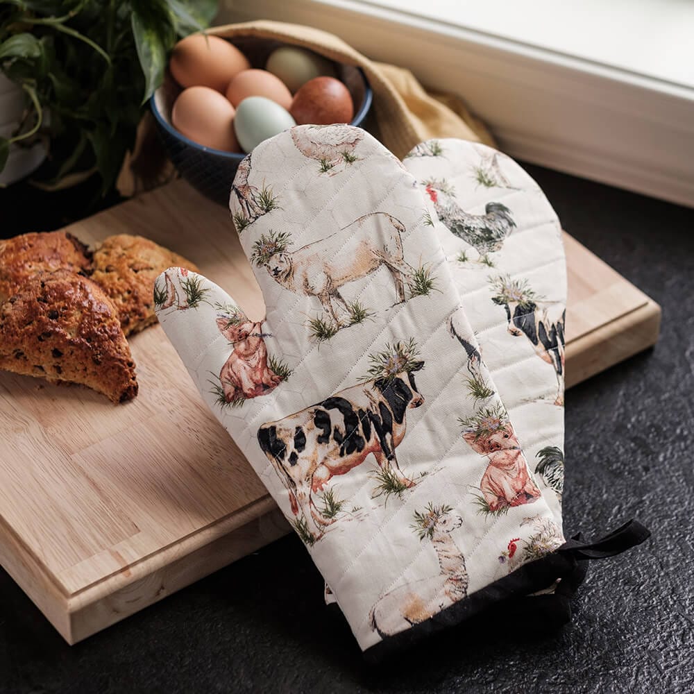 Handmade Oven Mitt Set - Farm