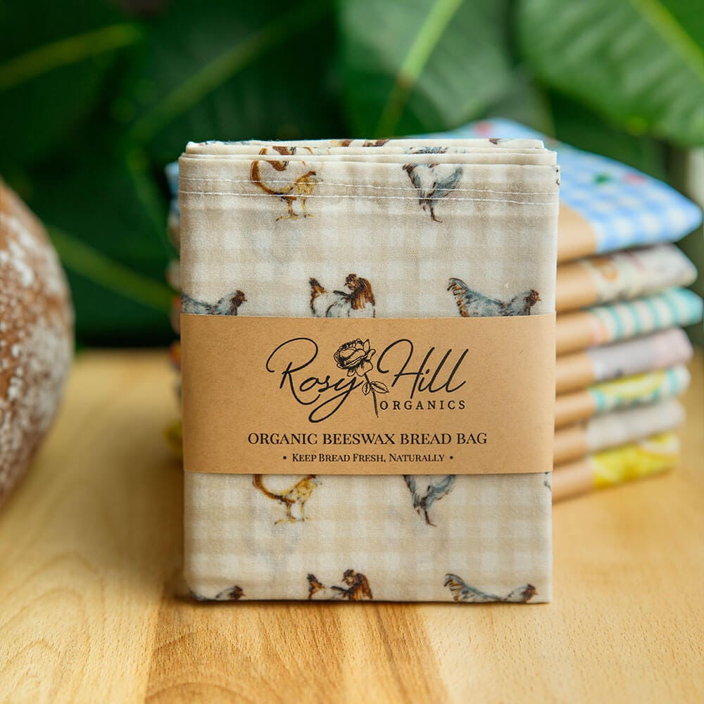 Organic Beeswax Bread Bag - Gingham Chickens