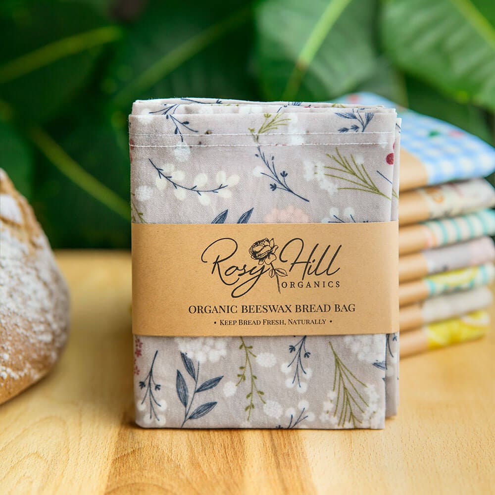 Organic Beeswax Bread Bag - Gray Poppies